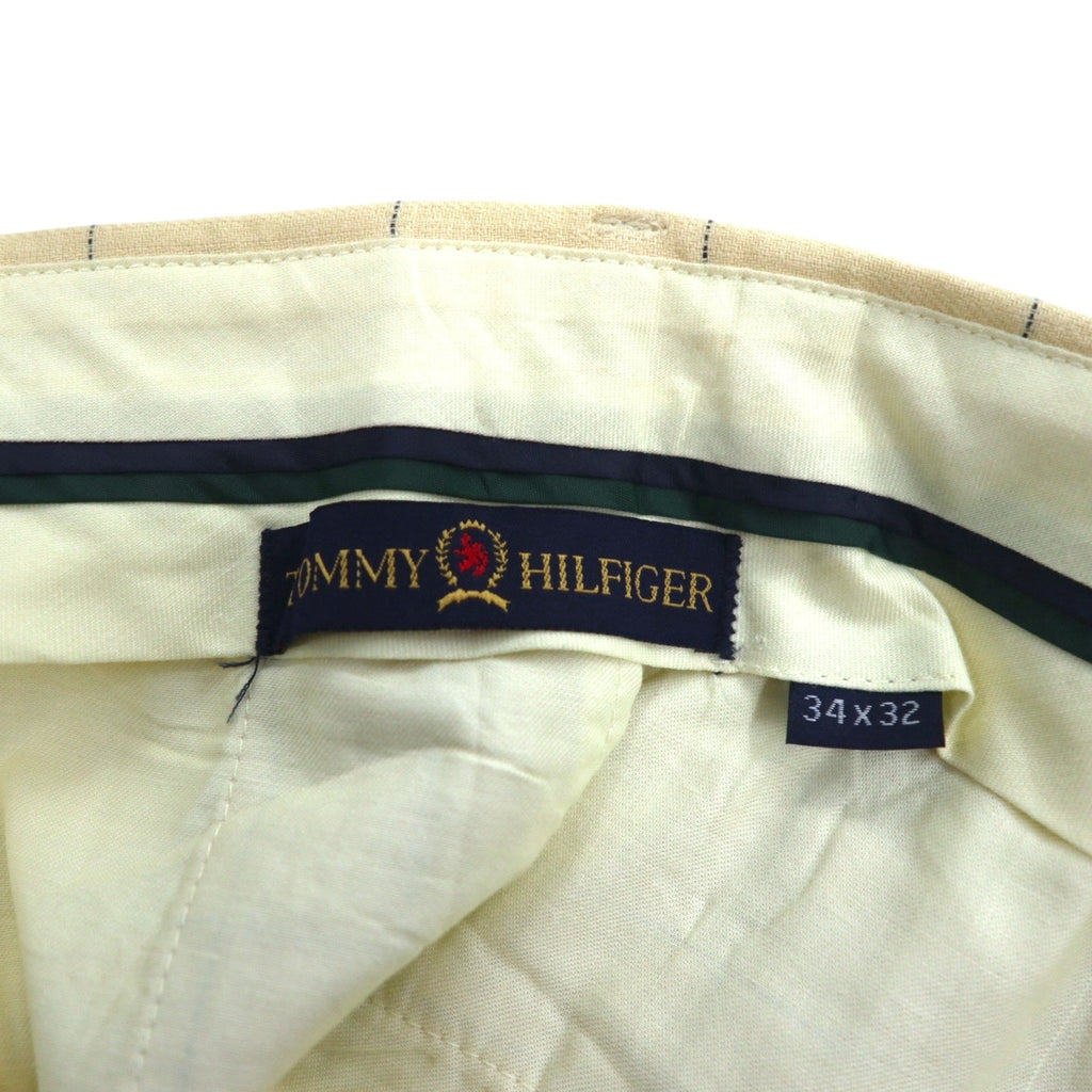TOMMY HILFIGER 90年代 ウィンドペンチェック 2タック ワイド スラックスパンツ L クリーム リネン コットン