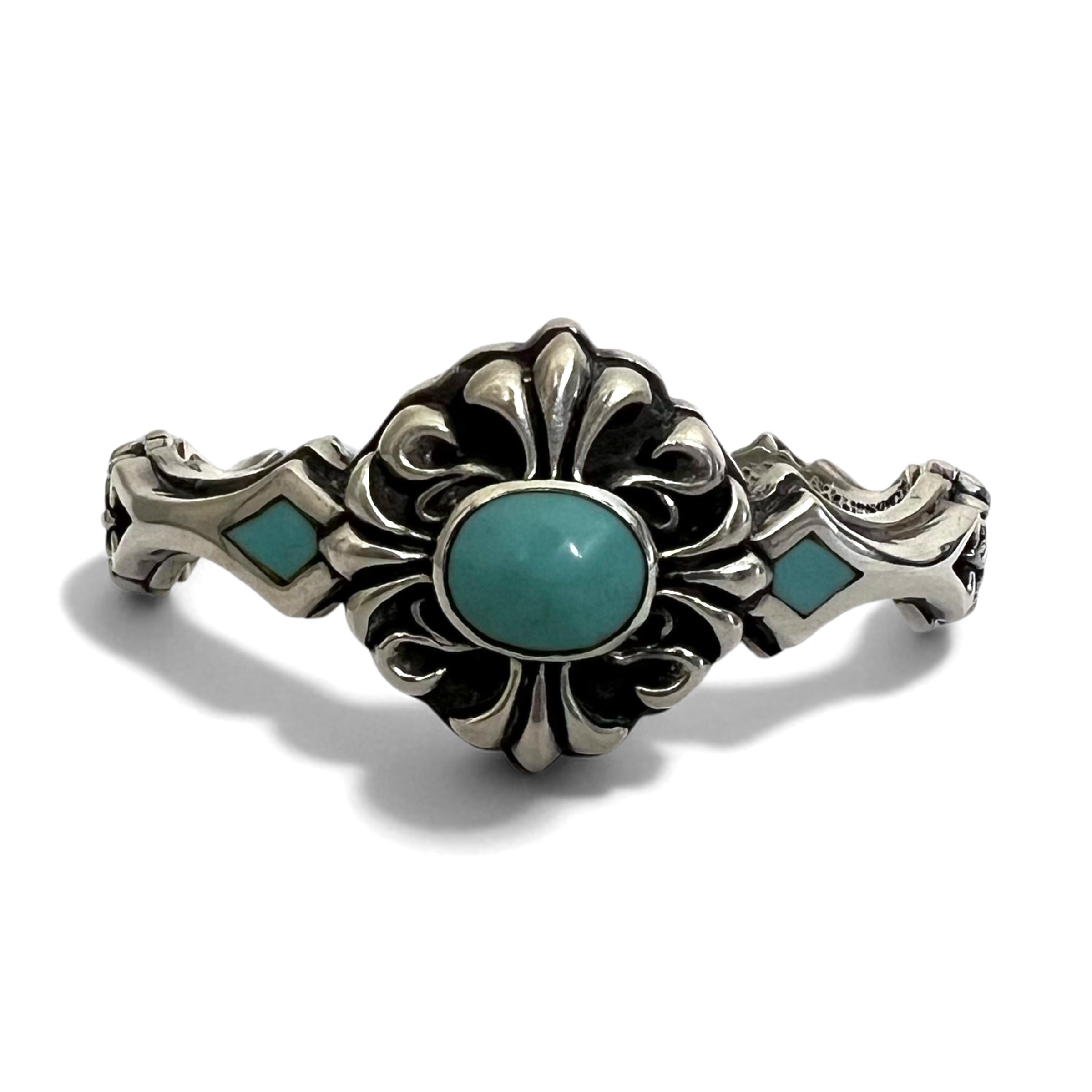 Bracciale Vintage Argento Floreale Svasato con Turchese 925 A&A Gotico