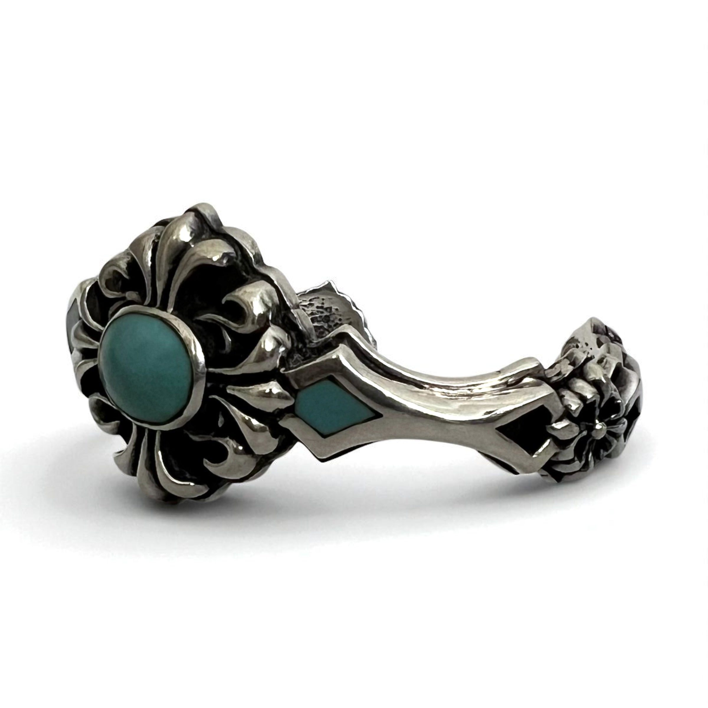 Bracciale Vintage Argento Floreale Svasato con Turchese 925 A&A Gotico