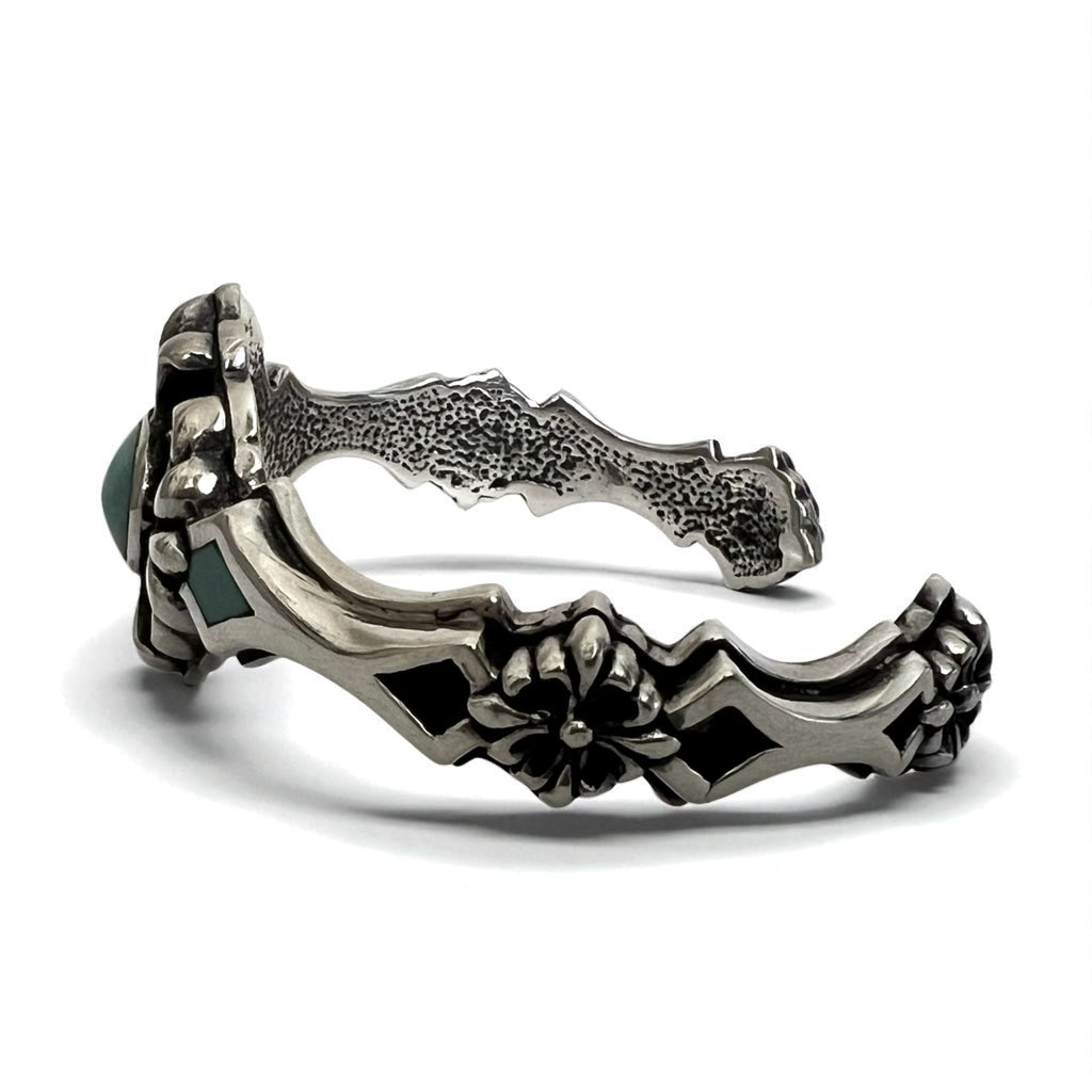 Bracciale Vintage Argento Floreale Svasato con Turchese 925 A&A Gotico