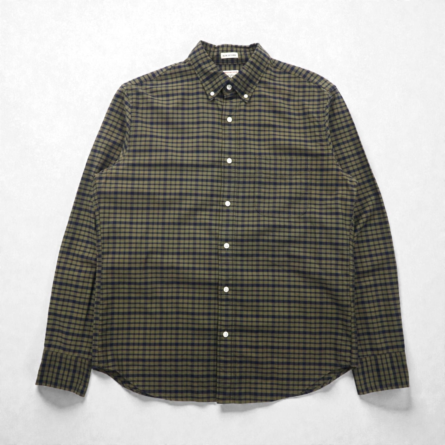 J.CREW アメリカンピマコットン ボタンダウン シャツ M カーキ チェック 胸ポケット SLIM UNTUCKED