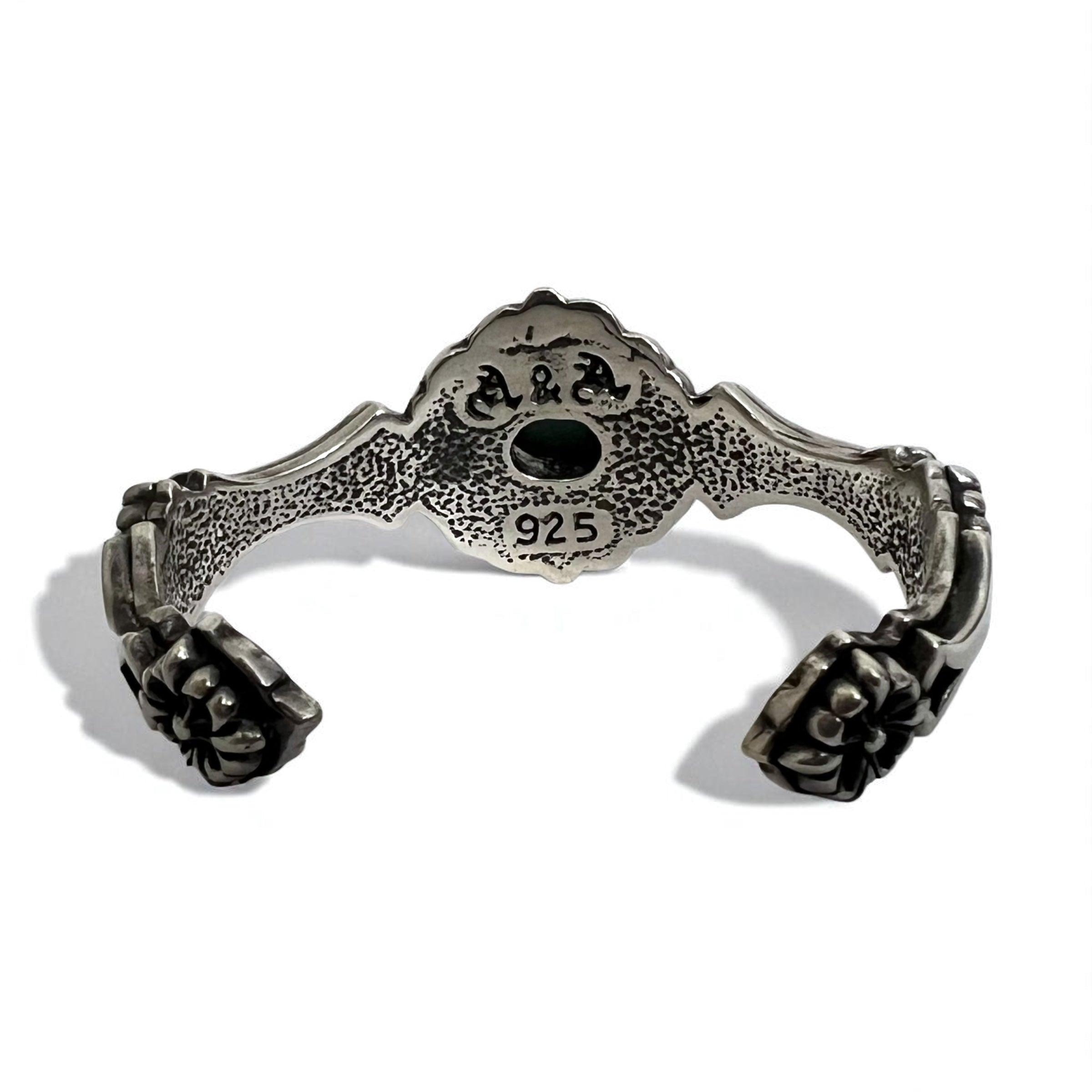 Bracciale Vintage Argento Floreale Svasato con Turchese 925 A&A Gotico