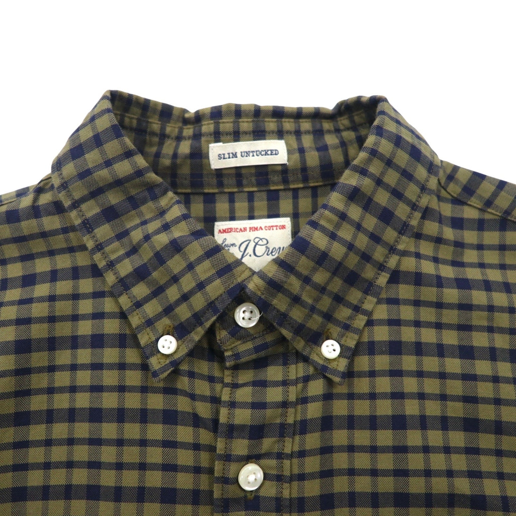 J.CREW アメリカンピマコットン ボタンダウン シャツ M カーキ チェック 胸ポケット SLIM UNTUCKED