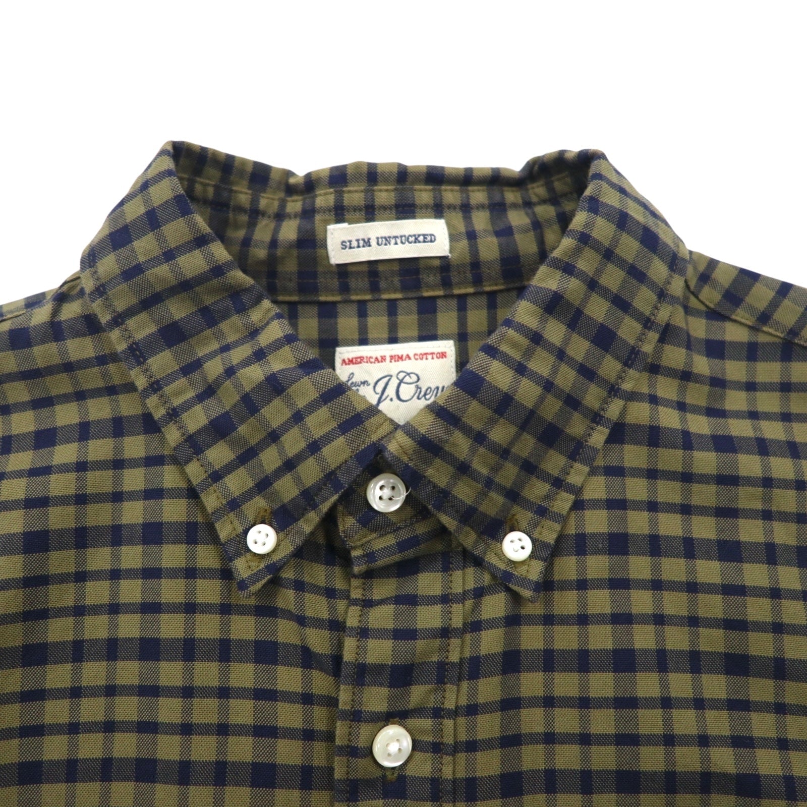 J.CREW アメリカンピマコットン ボタンダウン シャツ M カーキ チェック 胸ポケット SLIM UNTUCKED