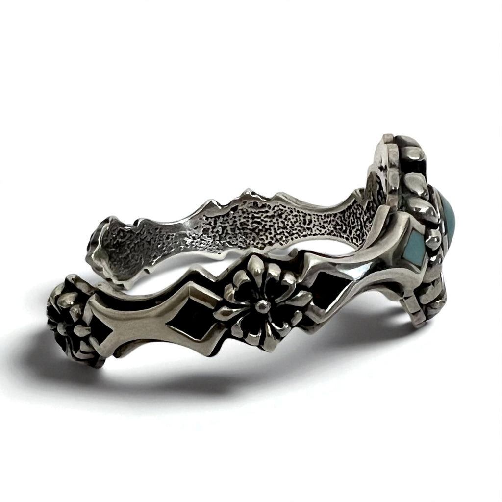 Bracciale Vintage Argento Floreale Svasato con Turchese 925 A&A Gotico