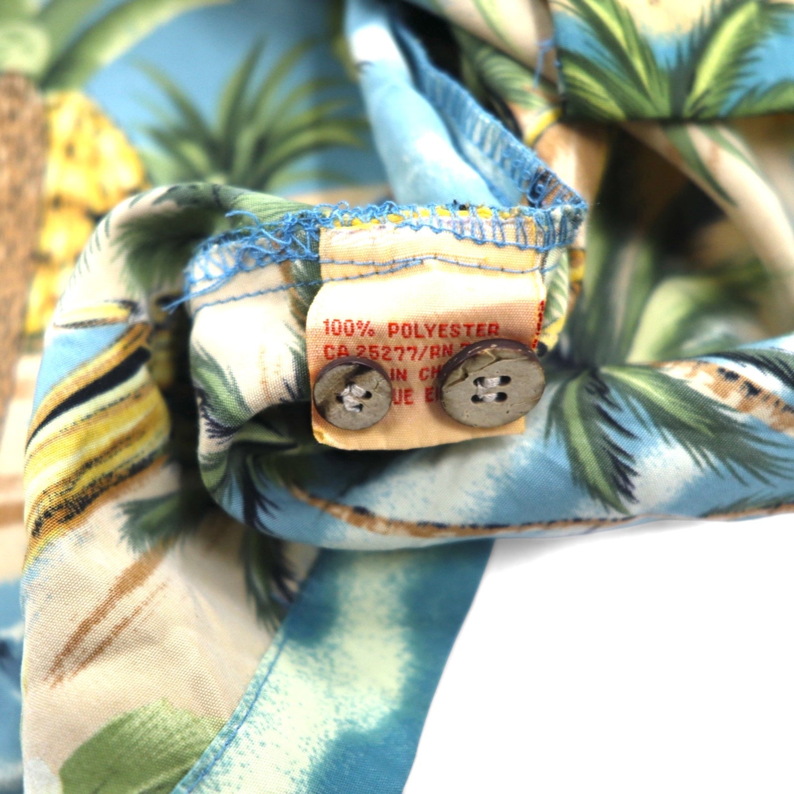 ALOHA JOE - Camicia Aloha, scollo a V, stile open-collar, taglia L, blu, fantasia hawaiana, palme, ibisco, surf