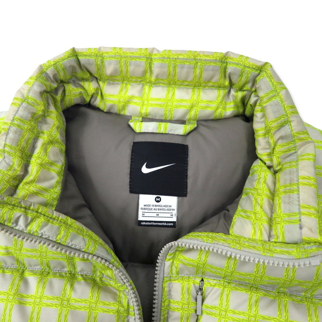 NIKE 総柄 ダウンベスト M イエロー ナイロン 550フィルパワー