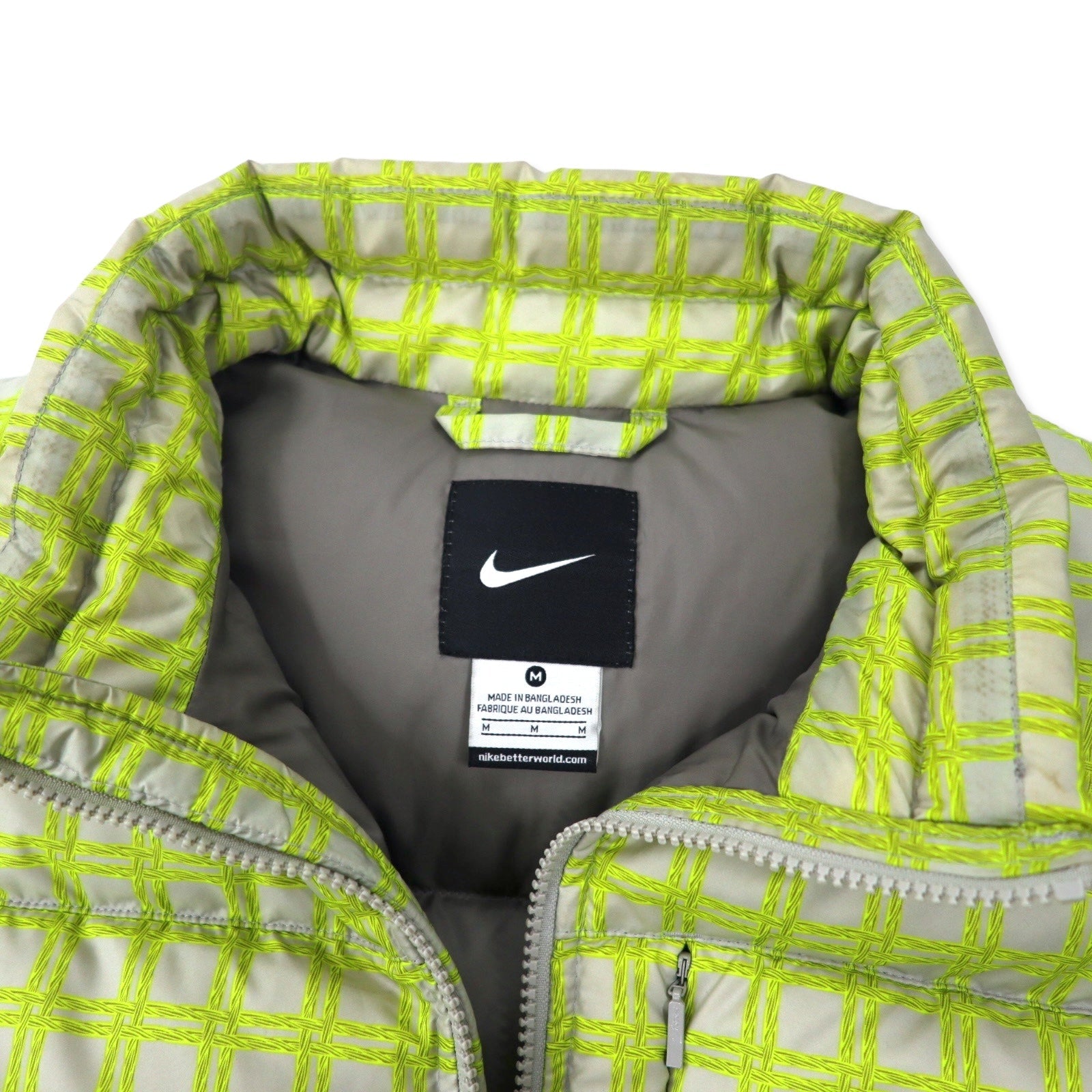 NIKE 総柄 ダウンベスト M イエロー ナイロン 550フィルパワー