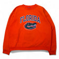 Champion Felpa stampa college XL arancione cotone con etichetta Bar Tag FLORIDA logo ad arco prodotta in Honduras