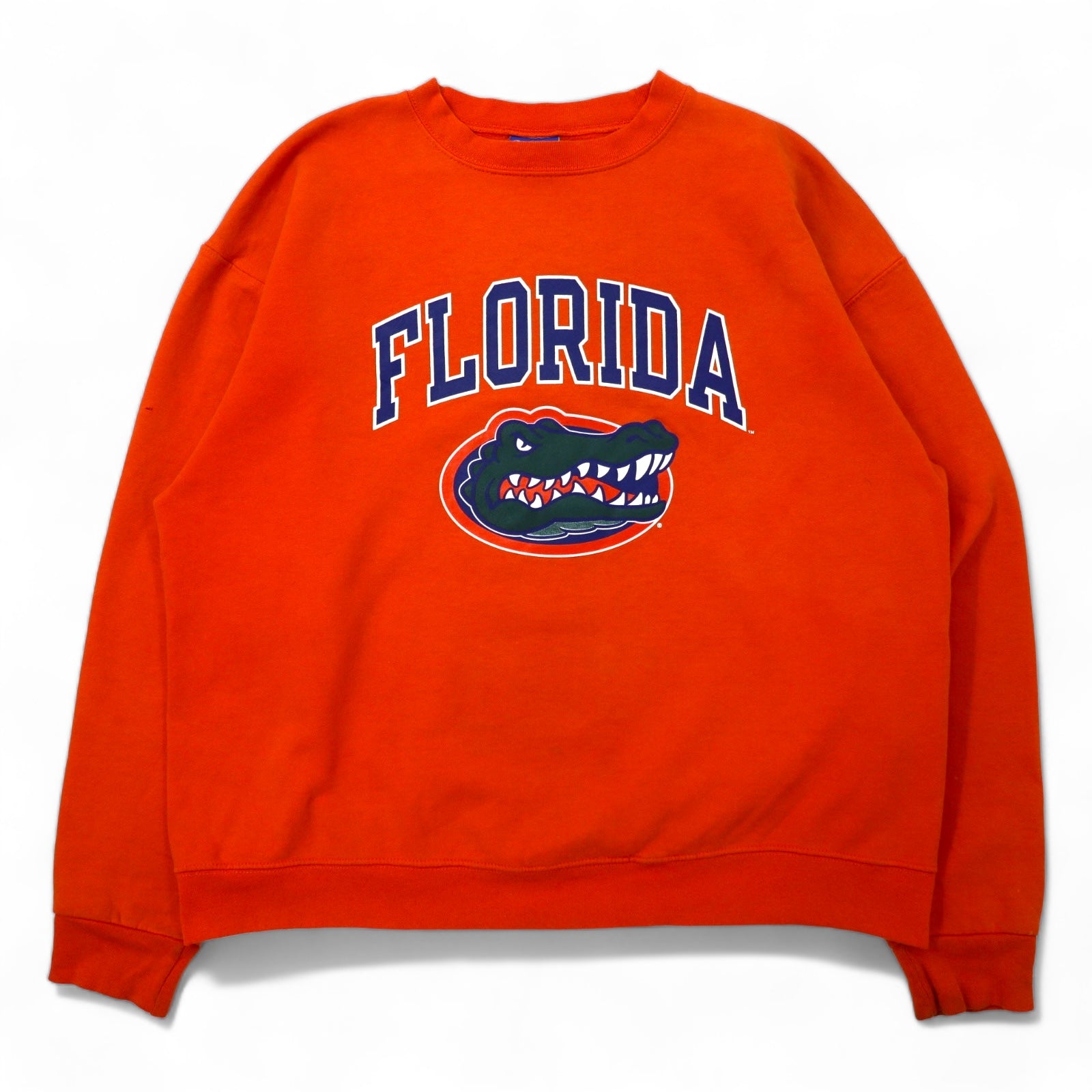 Champion Felpa stampa college XL arancione cotone con etichetta Bar Tag FLORIDA logo ad arco prodotta in Honduras