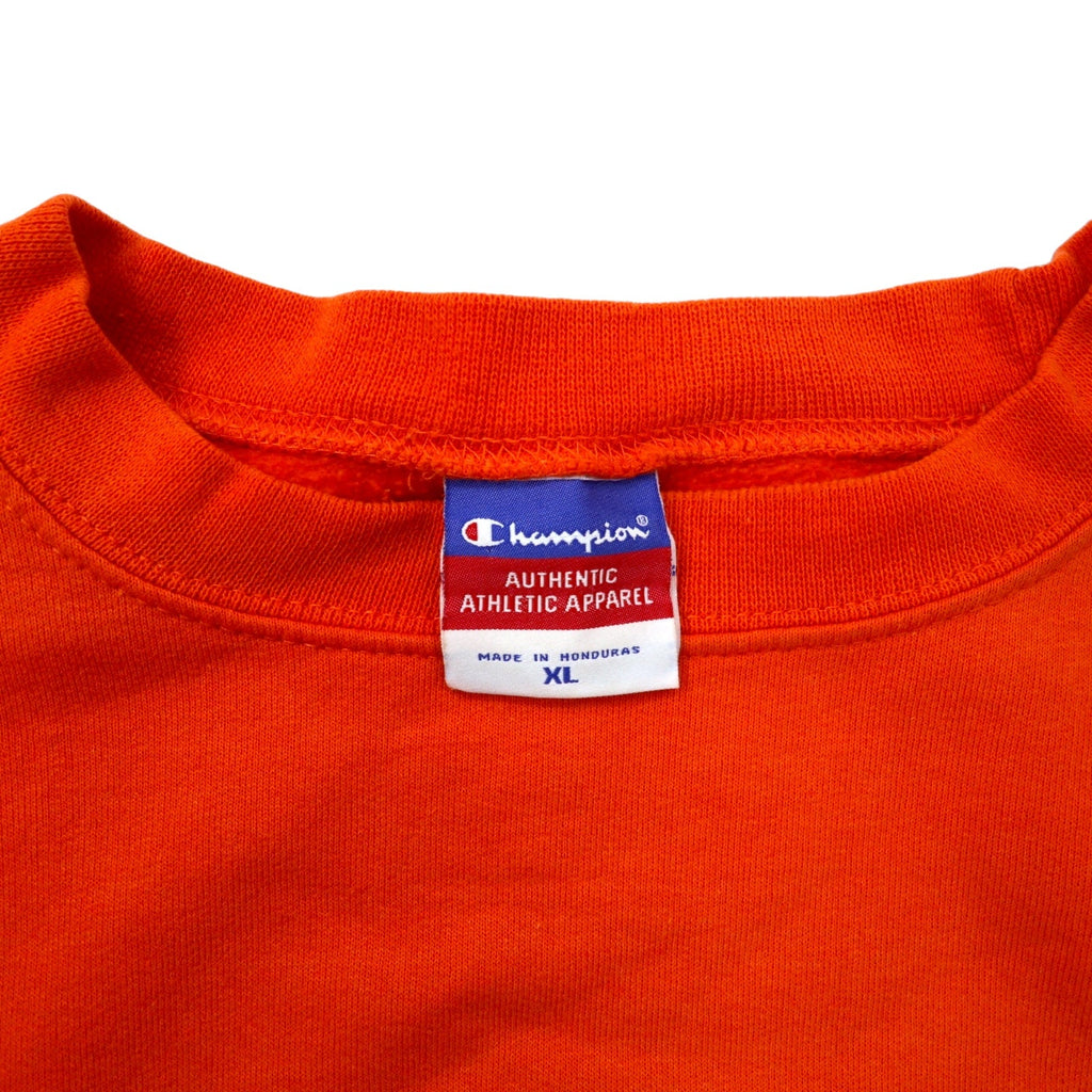 Champion Felpa stampa college XL arancione cotone con etichetta Bar Tag FLORIDA logo ad arco prodotta in Honduras