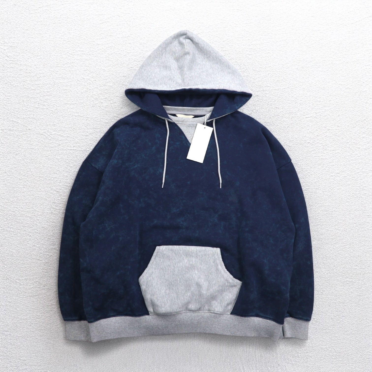 JieDa × FRUIT OF THE LOOM Felpa vintage bicolore 2TONE VINTAGE PARKER M navy grigio, cappuccio applicato, inserto a V frontale Jie-21W-CT05, Nuovo