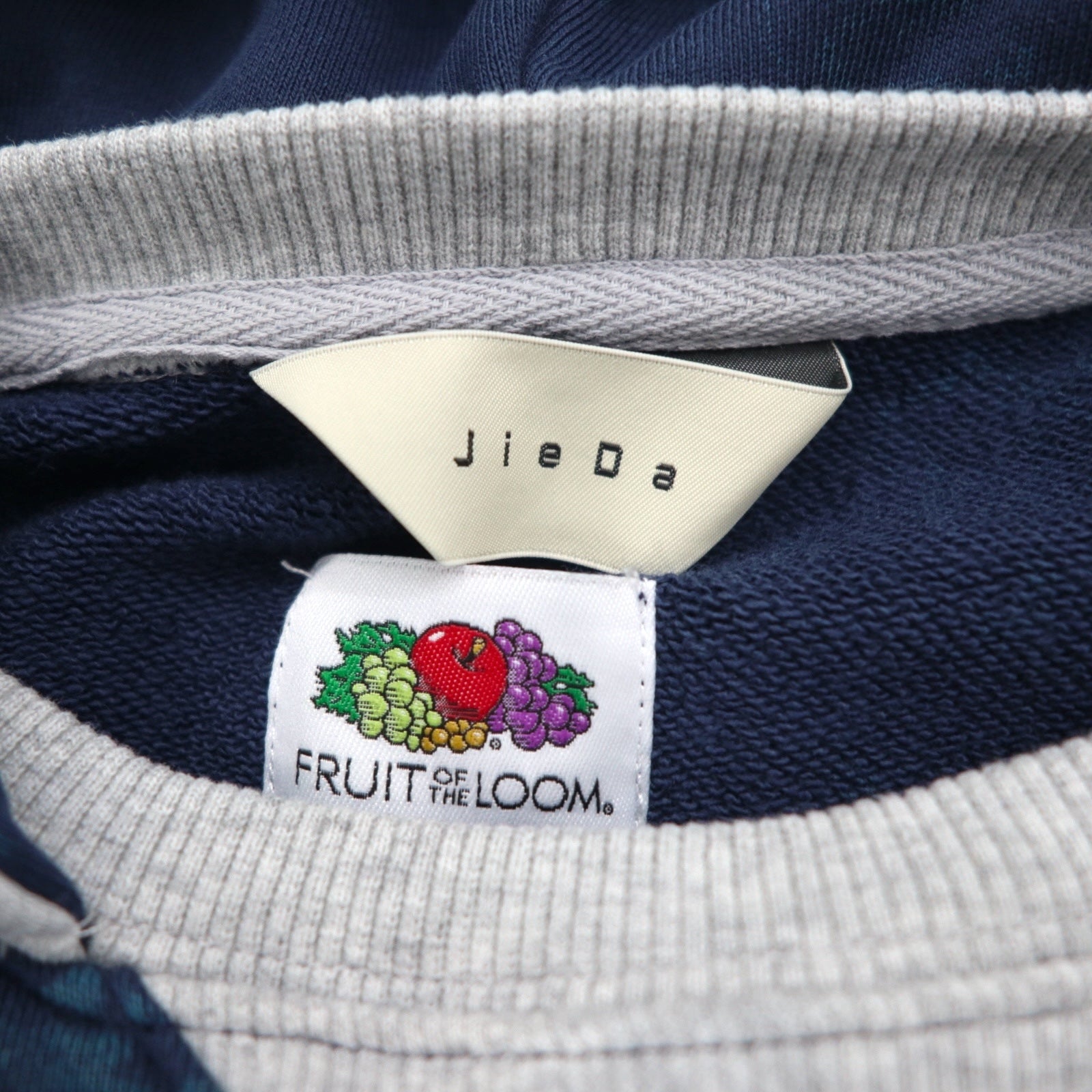 JieDa × FRUIT OF THE LOOM Felpa vintage bicolore 2TONE VINTAGE PARKER M navy grigio, cappuccio applicato, inserto a V frontale Jie-21W-CT05, Nuovo
