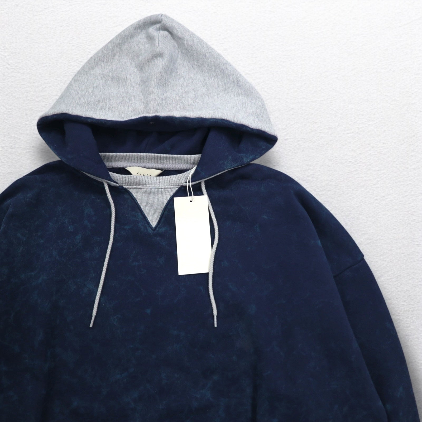 JieDa × FRUIT OF THE LOOM Felpa vintage bicolore 2TONE VINTAGE PARKER M navy grigio, cappuccio applicato, inserto a V frontale Jie-21W-CT05, Nuovo