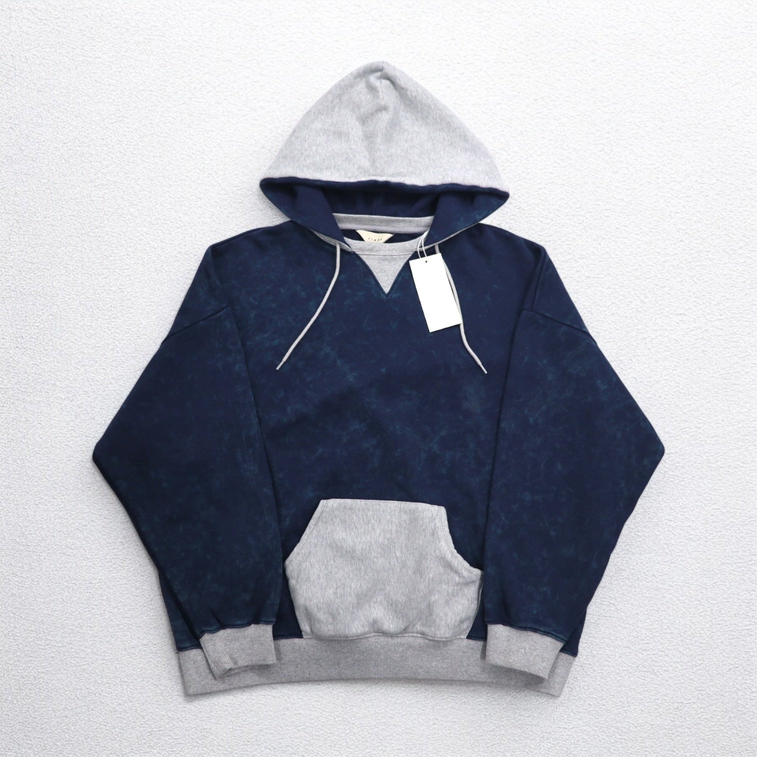JieDa × FRUIT OF THE LOOM Felpa vintage bicolore 2TONE VINTAGE PARKER M navy grigio, cappuccio applicato, inserto a V frontale Jie-21W-CT05, Nuovo