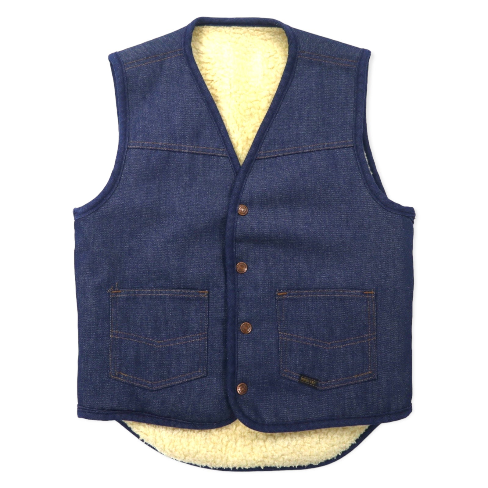 ROEBUCKS (Sears) Gilet di jeans con fodera in pile anni '80, taglia S, blu, cotone, 2 tasche