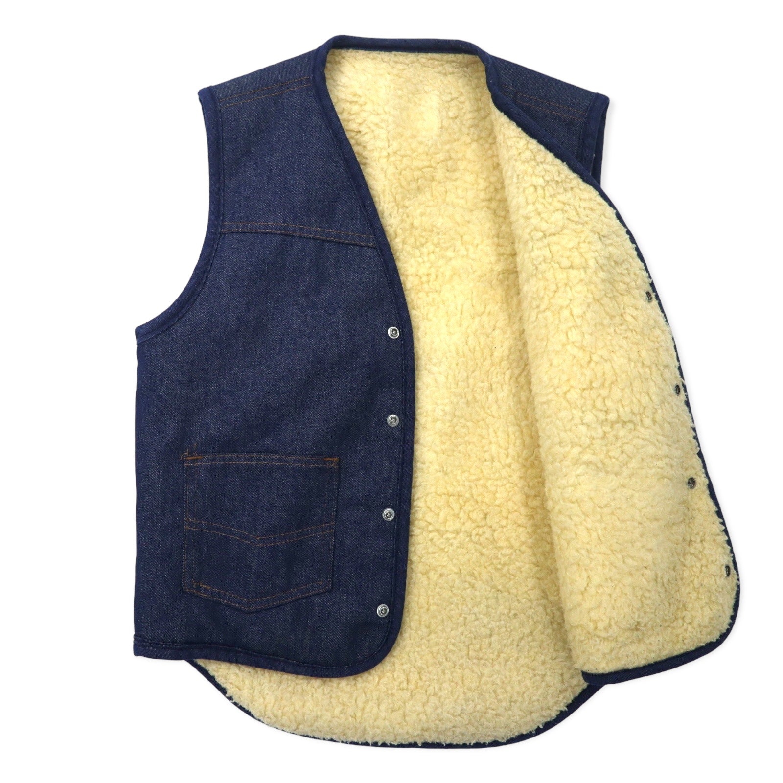 ROEBUCKS (Sears) Gilet di jeans con fodera in pile anni '80, taglia S, blu, cotone, 2 tasche