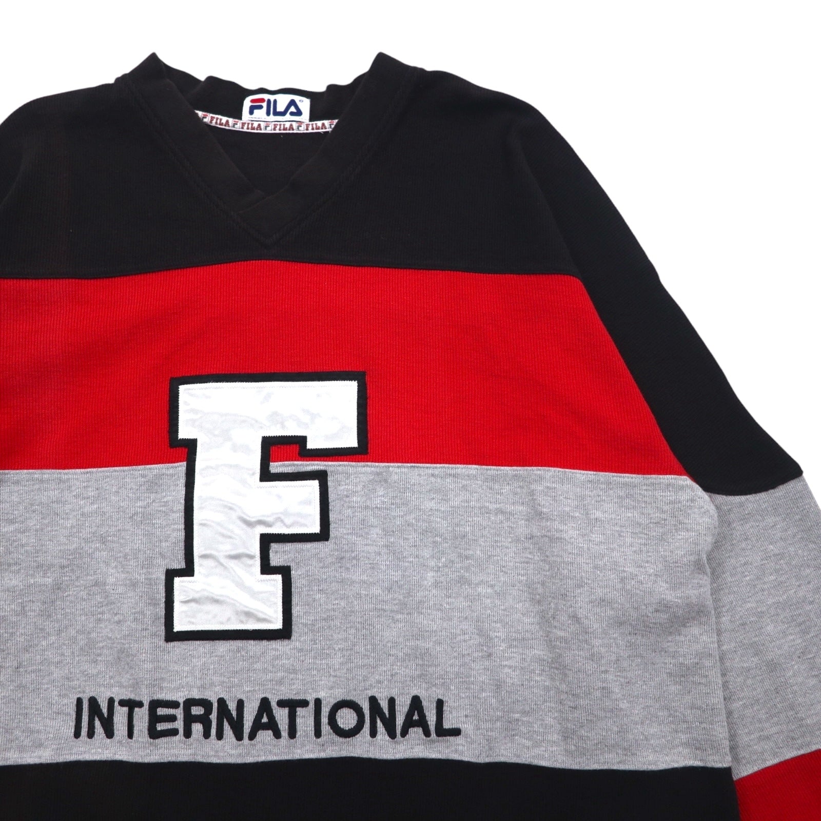 FILA 90年代 Vネック スウェット L ブラック コットン