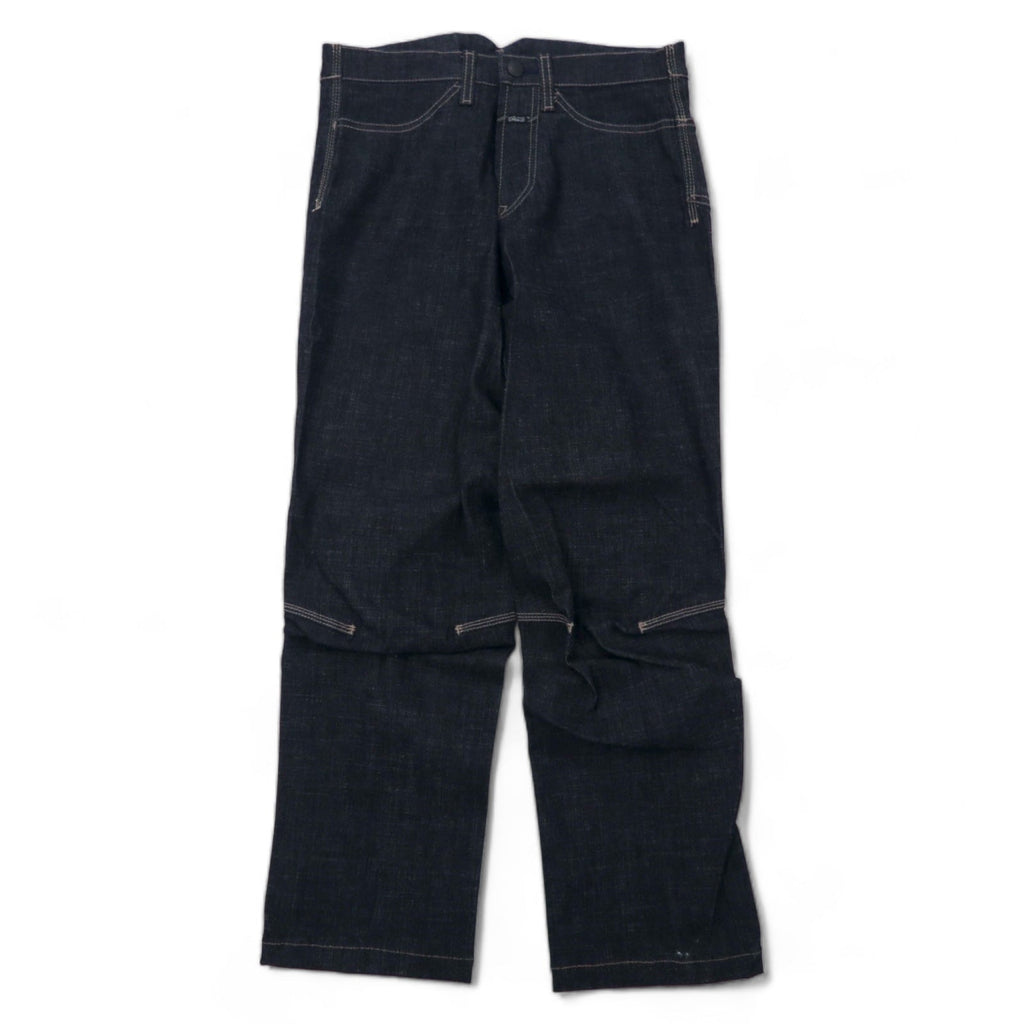 MARITHE FRANCOIS GIRBAUD Jeans in denim con taglio 3D, taglia S, blu scuro, cotone elasticizzato, chiusura con cerniera, prodotto in Giappone