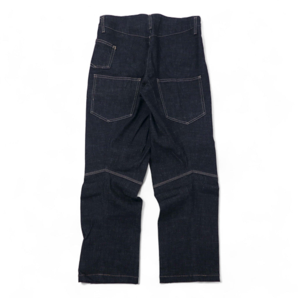 MARITHE FRANCOIS GIRBAUD Jeans in denim con taglio 3D, taglia S, blu scuro, cotone elasticizzato, chiusura con cerniera, prodotto in Giappone