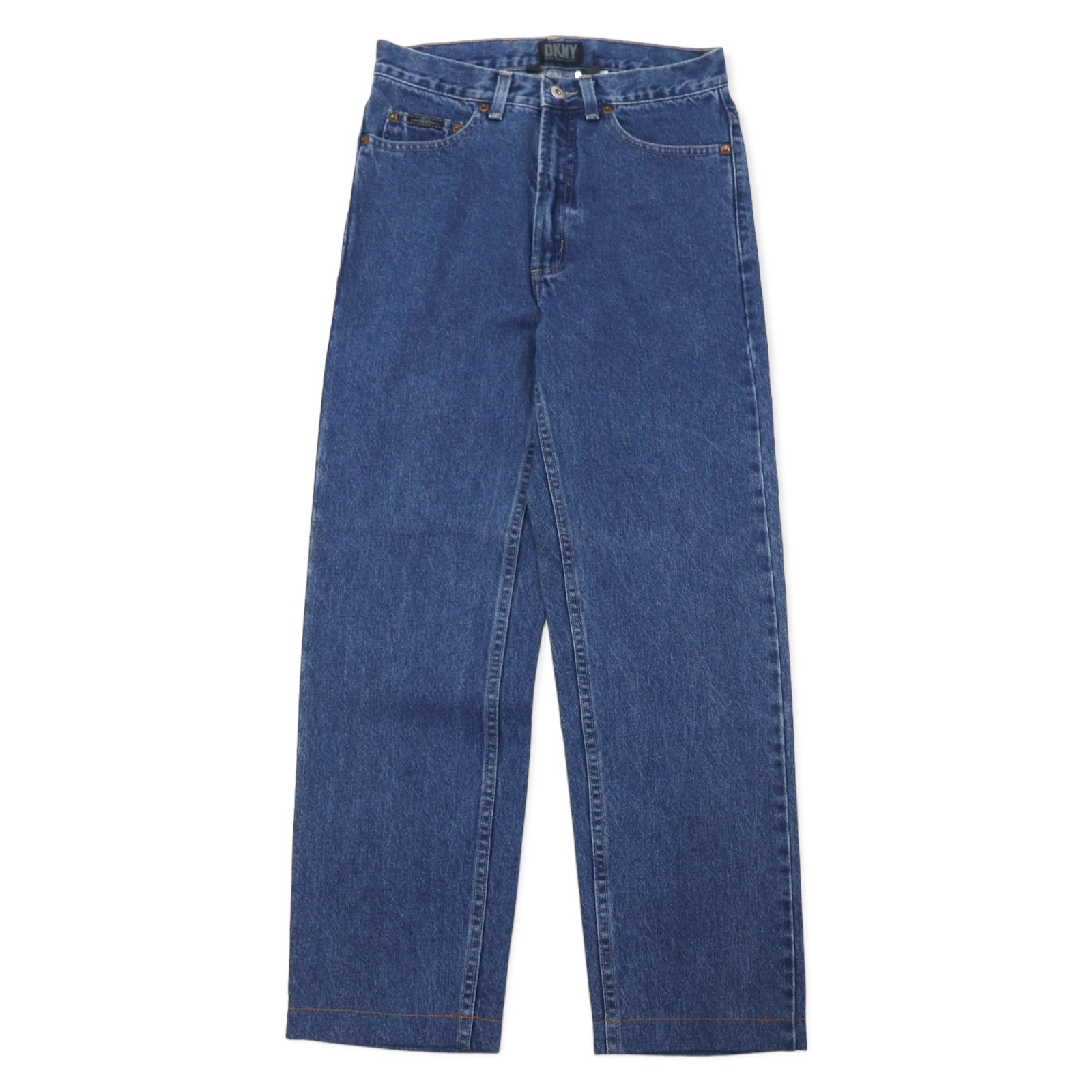 DKNY (Donna Karan New York) USA Made Anni '90 Jeans Taglia 30 Blu Cotone Chiusura a cerniera Patch in pelle Articolo nuovo