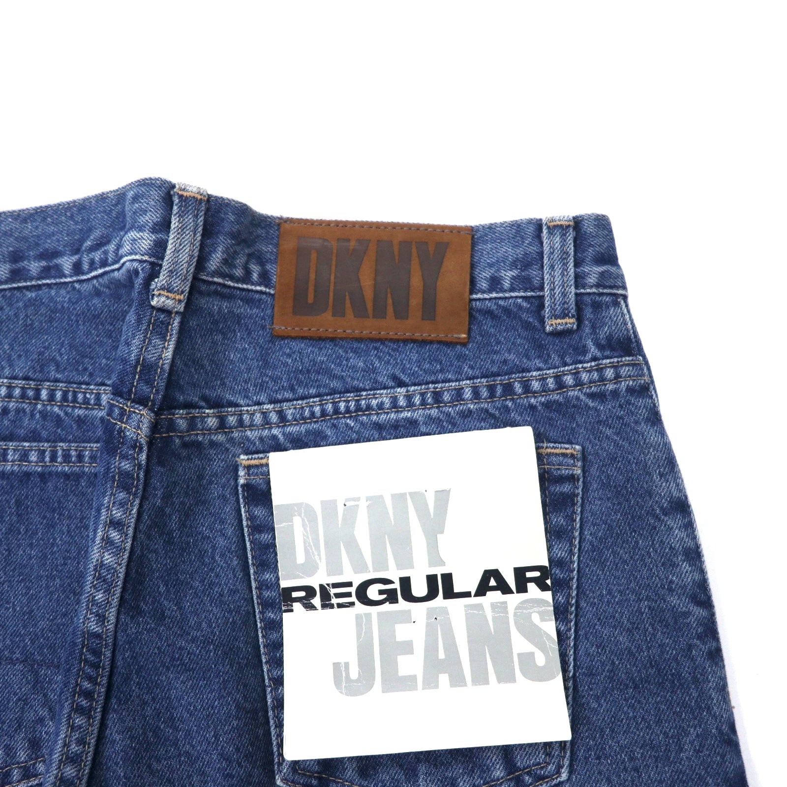 DKNY (Donna Karan New York) USA Made Anni '90 Jeans Taglia 30 Blu Cotone Chiusura a cerniera Patch in pelle Articolo nuovo