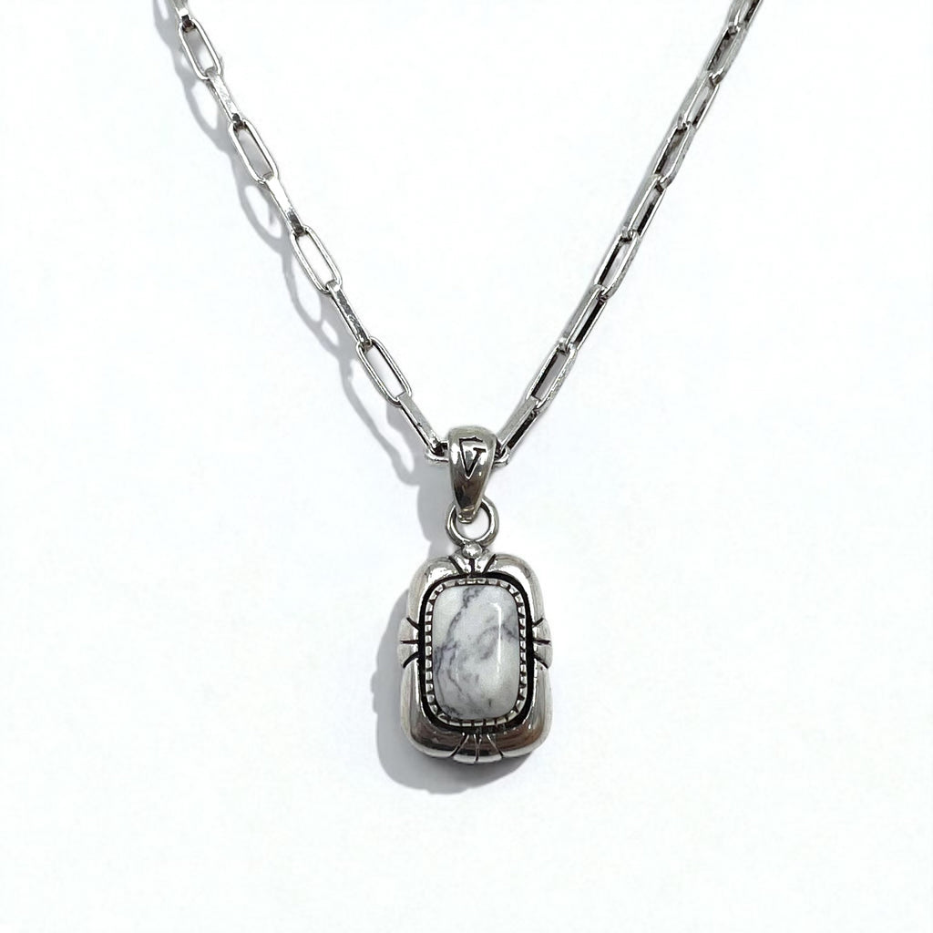 Vintage White Turquoise Pendant Necklace Gioielli indiani Turchese bianco Collana a catena Hopi Ciondolo Argento 925 con incisione G