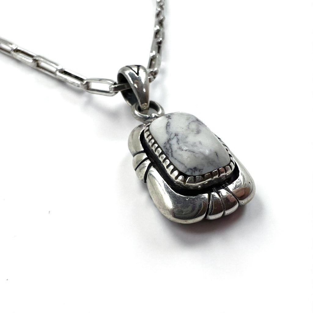 Vintage White Turquoise Pendant Necklace Gioielli indiani Turchese bianco Collana a catena Hopi Ciondolo Argento 925 con incisione G