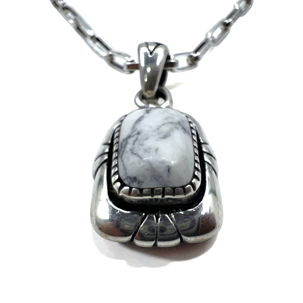 Vintage White Turquoise Pendant Necklace Gioielli indiani Turchese bianco Collana a catena Hopi Ciondolo Argento 925 con incisione G