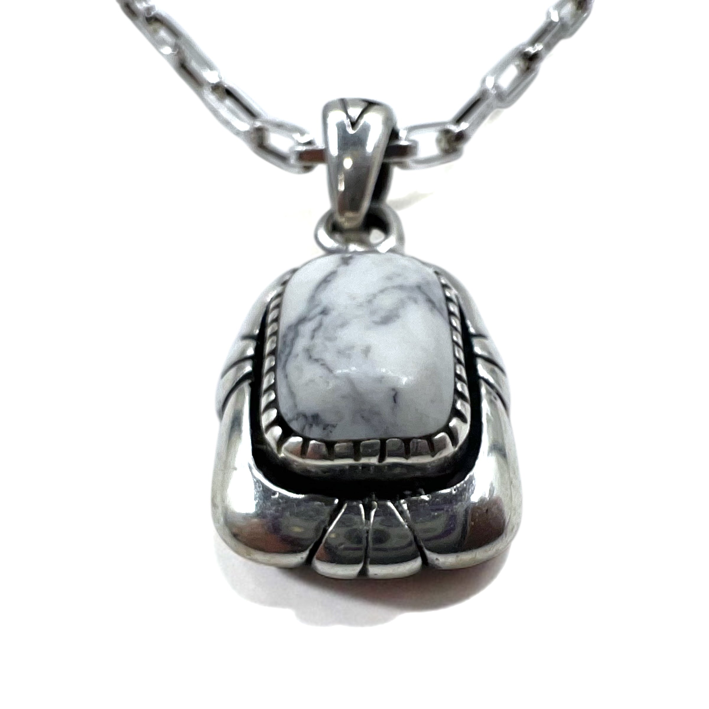 Vintage White Turquoise Pendant Necklace Gioielli indiani Turchese bianco Collana a catena Hopi Ciondolo Argento 925 con incisione G
