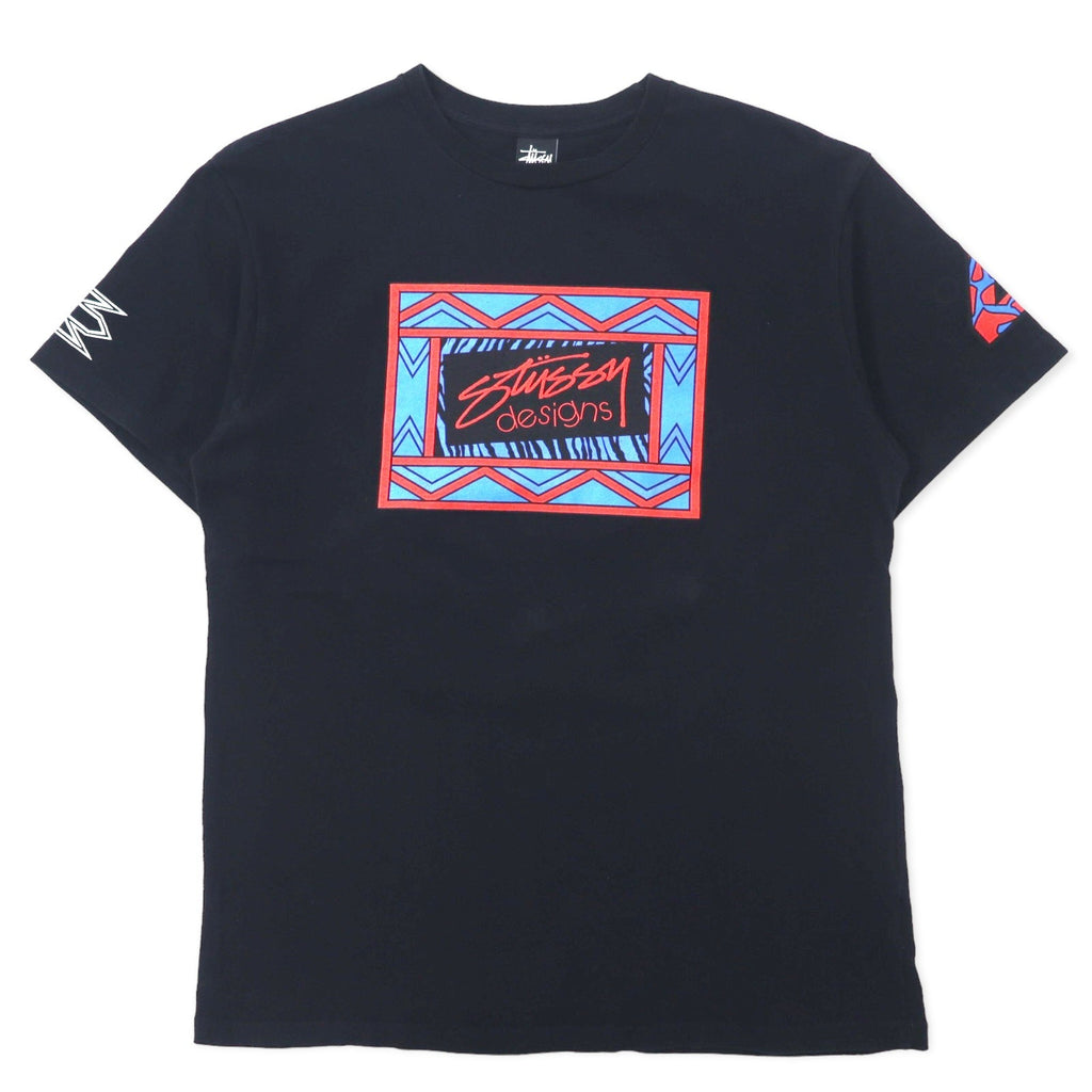 stussy N4 シャネルロゴ プリント Tシャツ L ブラック コットン
