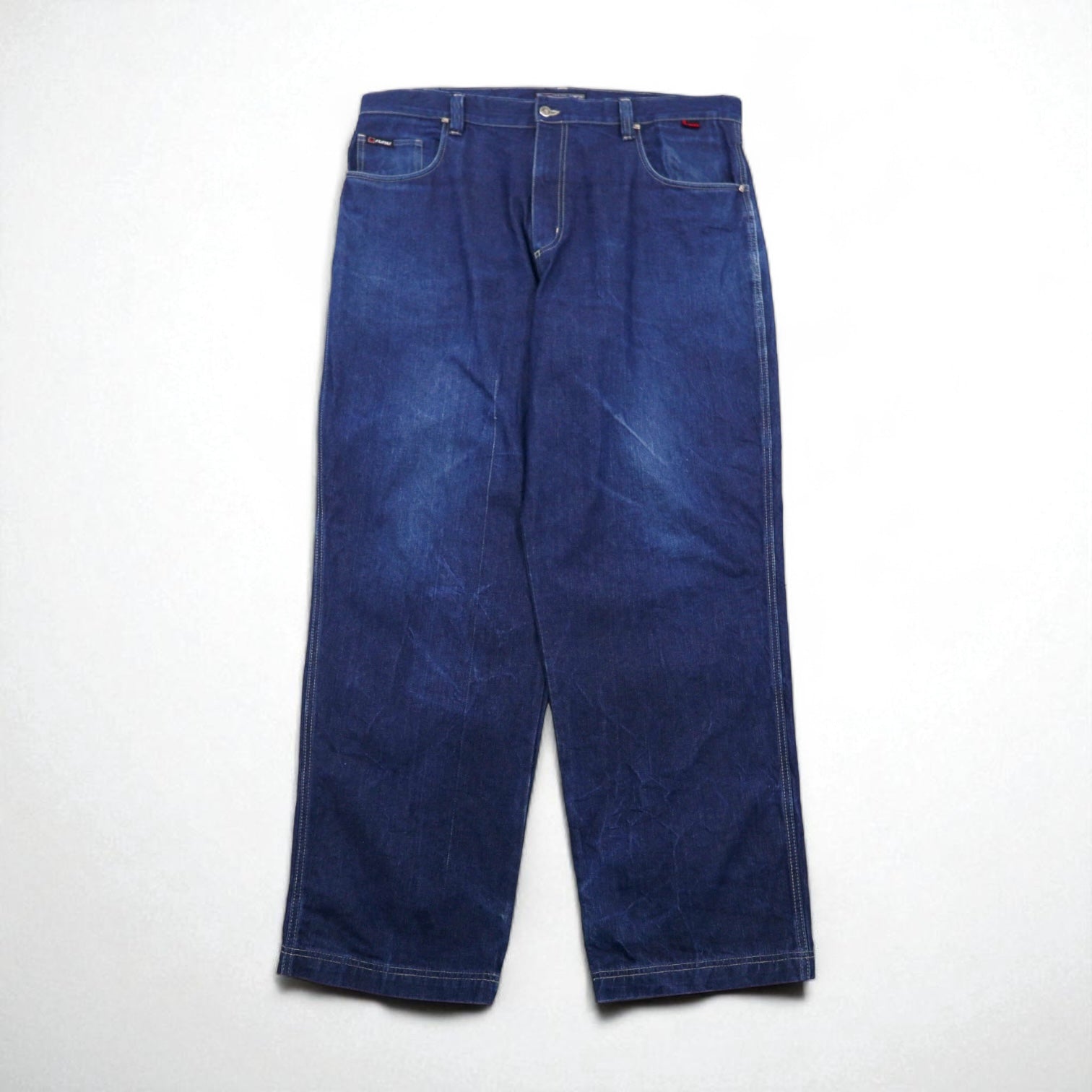 FUBU anni 2000 jeans larghi a gamba larga taglia XL blu indaco con cerniera lampo