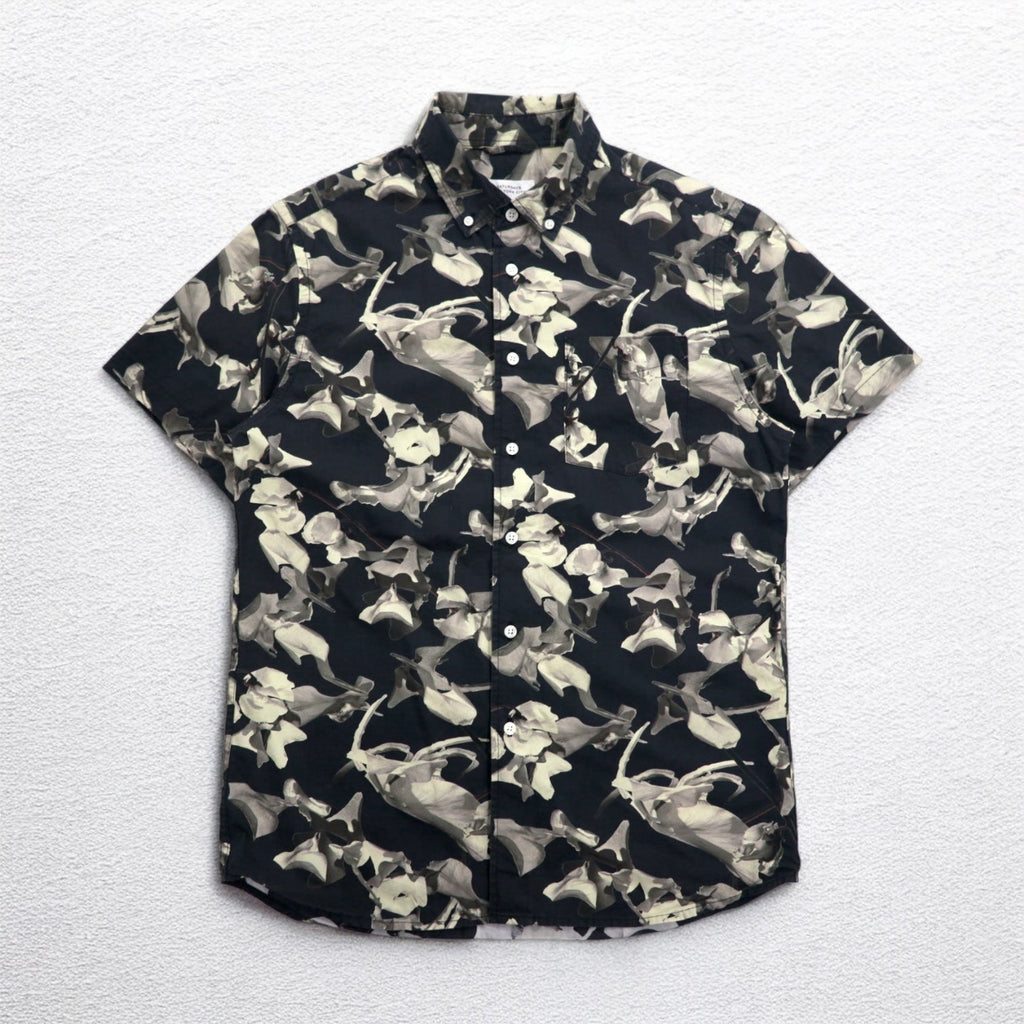 SATURDAYS NYC Camicia a maniche corte button-down M nera monocromatica in cotone con stampa all-over