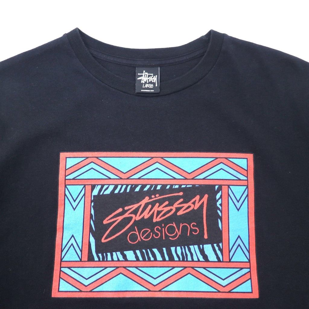 stussy N4 シャネルロゴ プリント Tシャツ L ブラック コットン