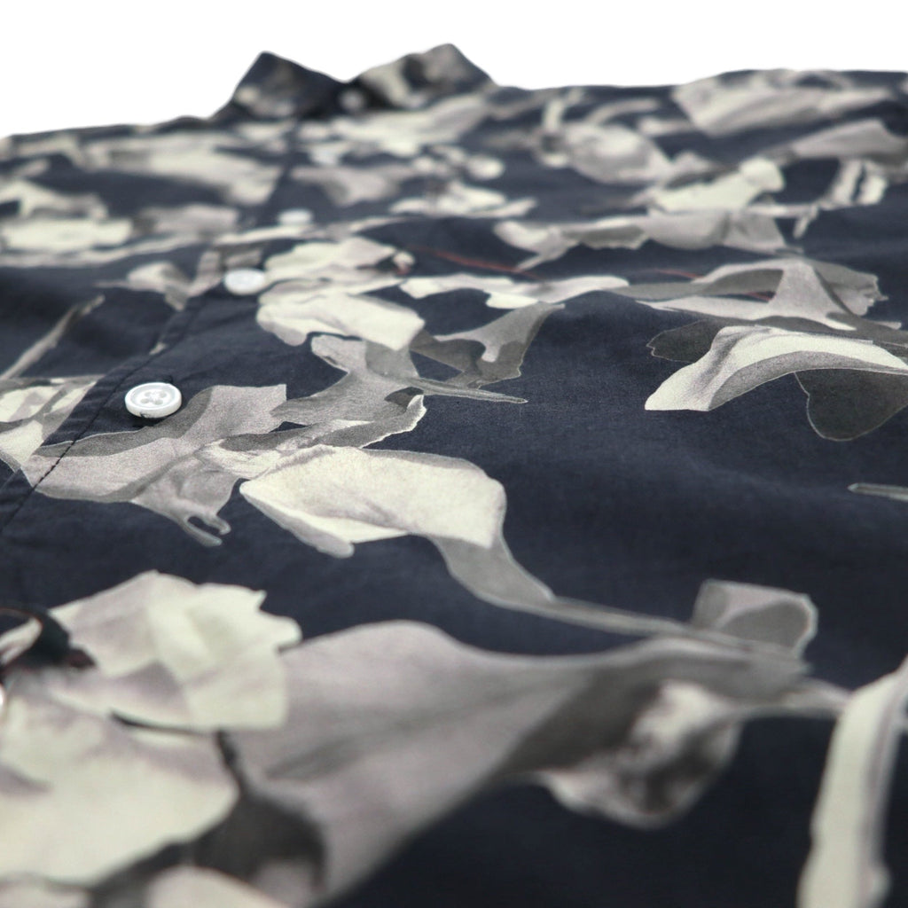 SATURDAYS NYC Camicia a maniche corte button-down M nera monocromatica in cotone con stampa all-over