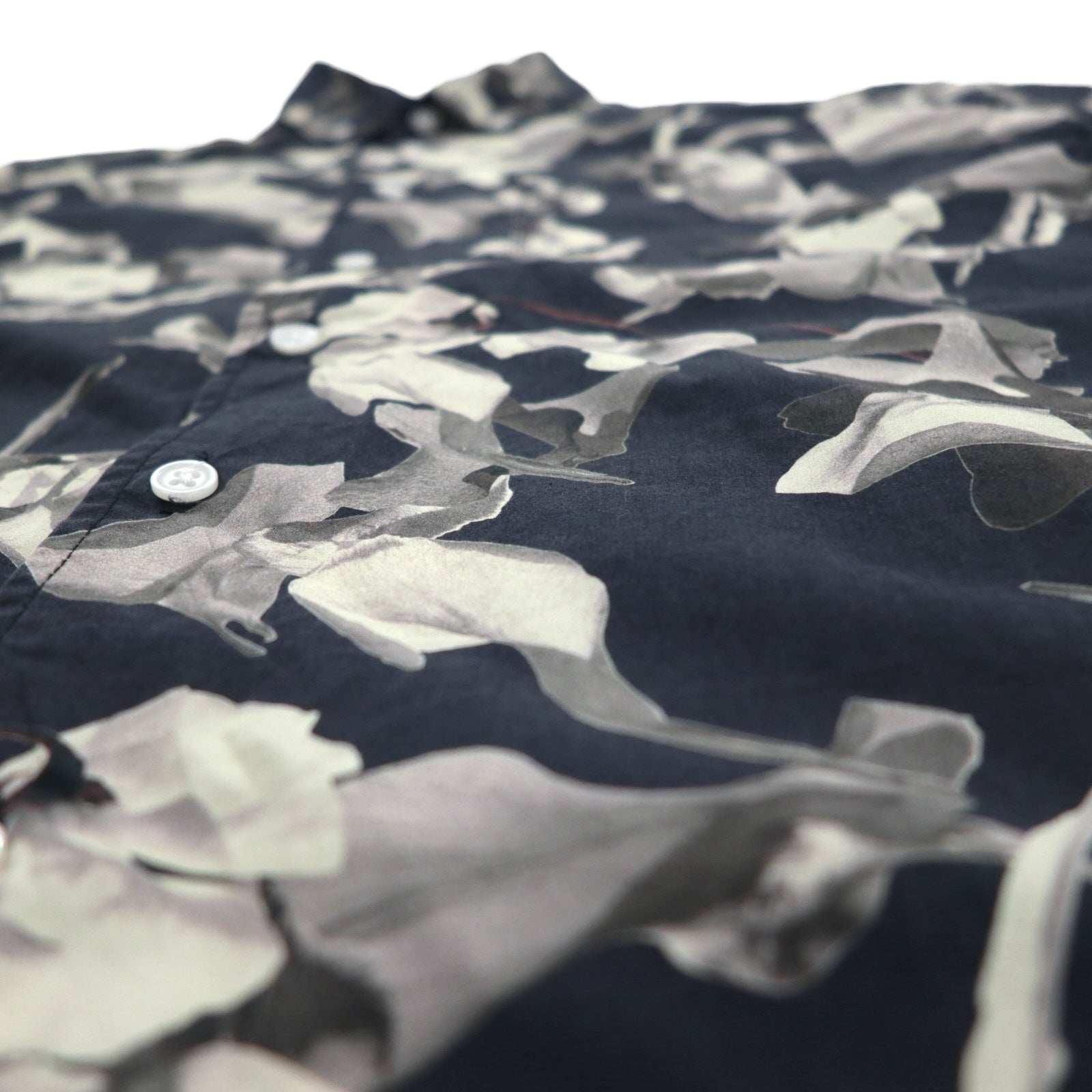 SATURDAYS NYC Camicia a maniche corte button-down M nera monocromatica in cotone con stampa all-over