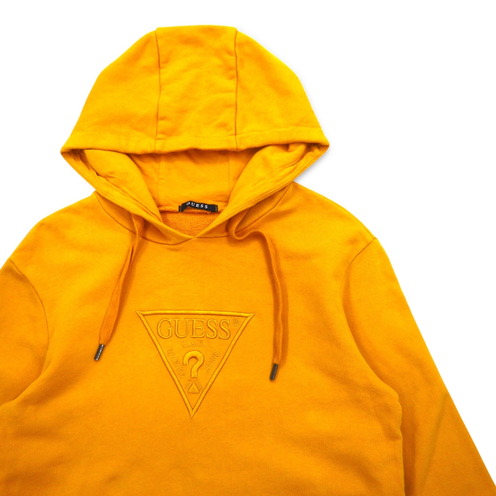 GUESS Felpa con cappuccio pullover con logo a triangolo ricamato M Giallo Cotone MI3K9471