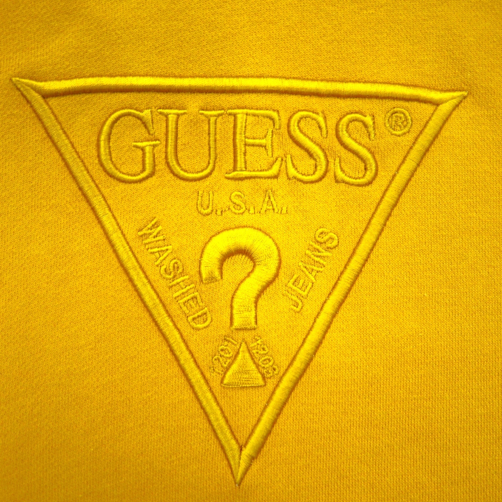 GUESS Felpa con cappuccio pullover con logo a triangolo ricamato M Giallo Cotone MI3K9471