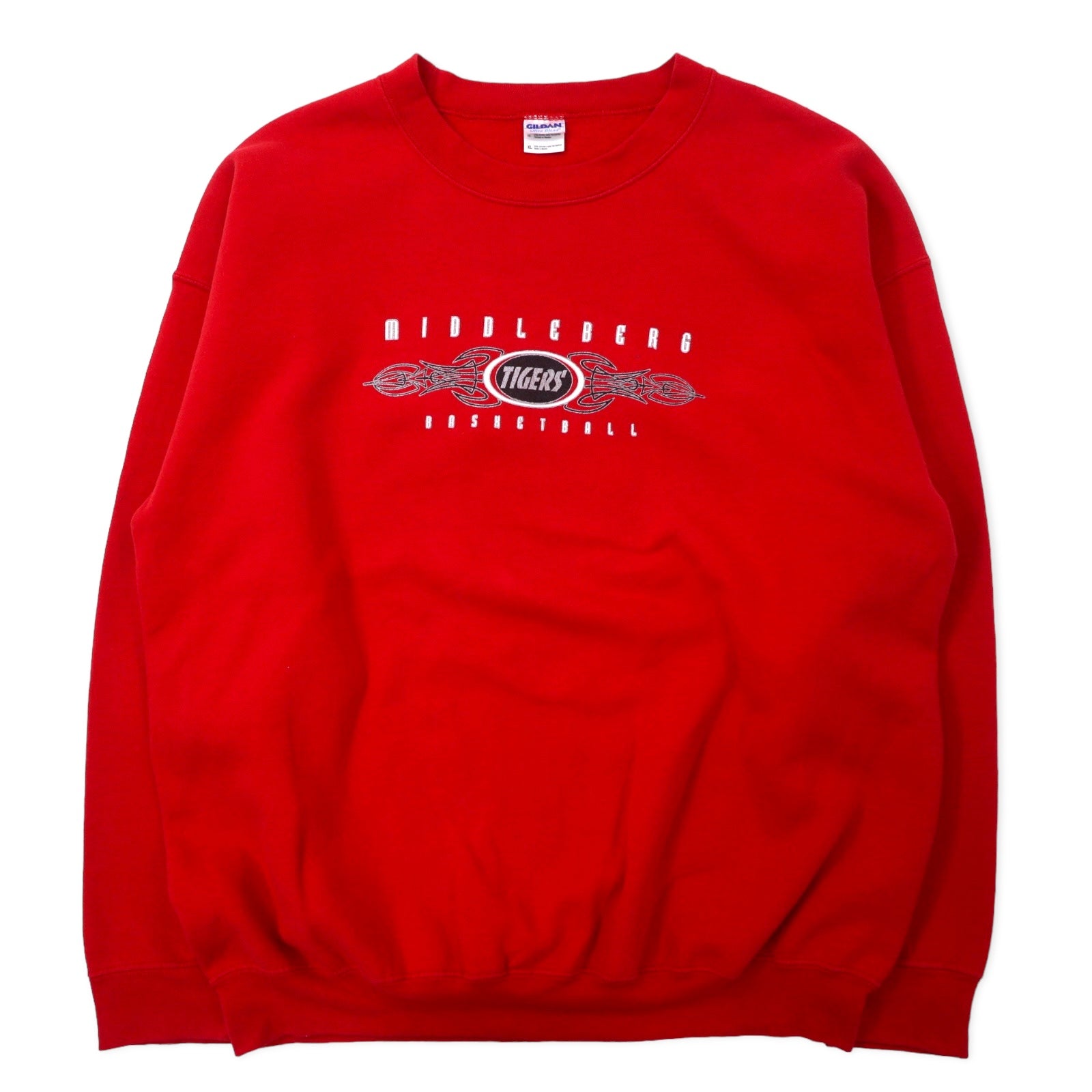 GILDAN Felpa stampa college XL rossa cotone interno felpato MIDDLEBERG TIGERS BASKETBALL oversize Made in Mexico