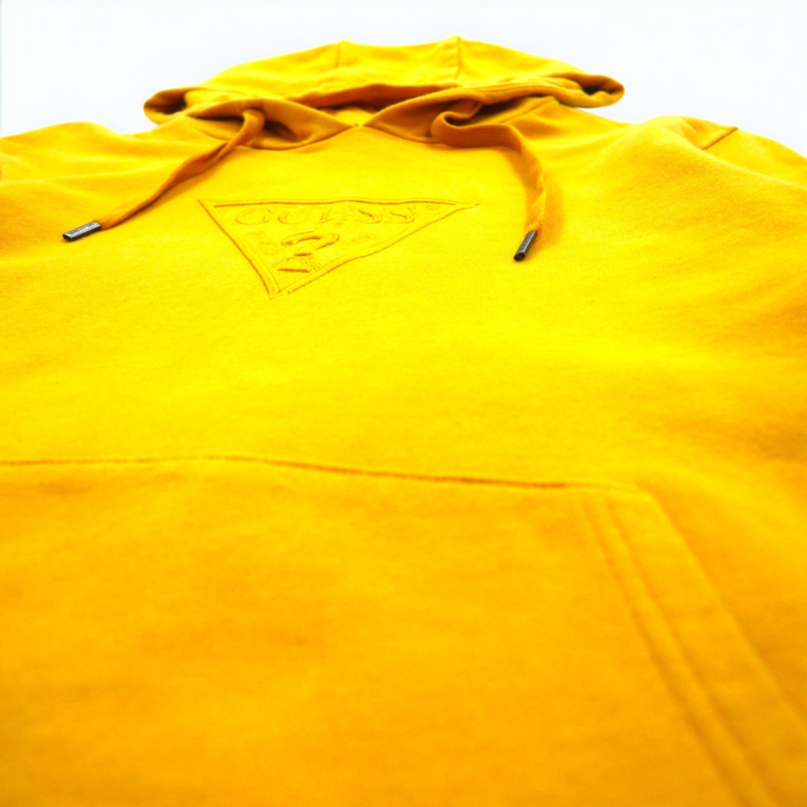 GUESS Felpa con cappuccio pullover con logo a triangolo ricamato M Giallo Cotone MI3K9471
