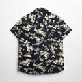 SATURDAYS NYC Camicia a maniche corte button-down M nera monocromatica in cotone con stampa all-over