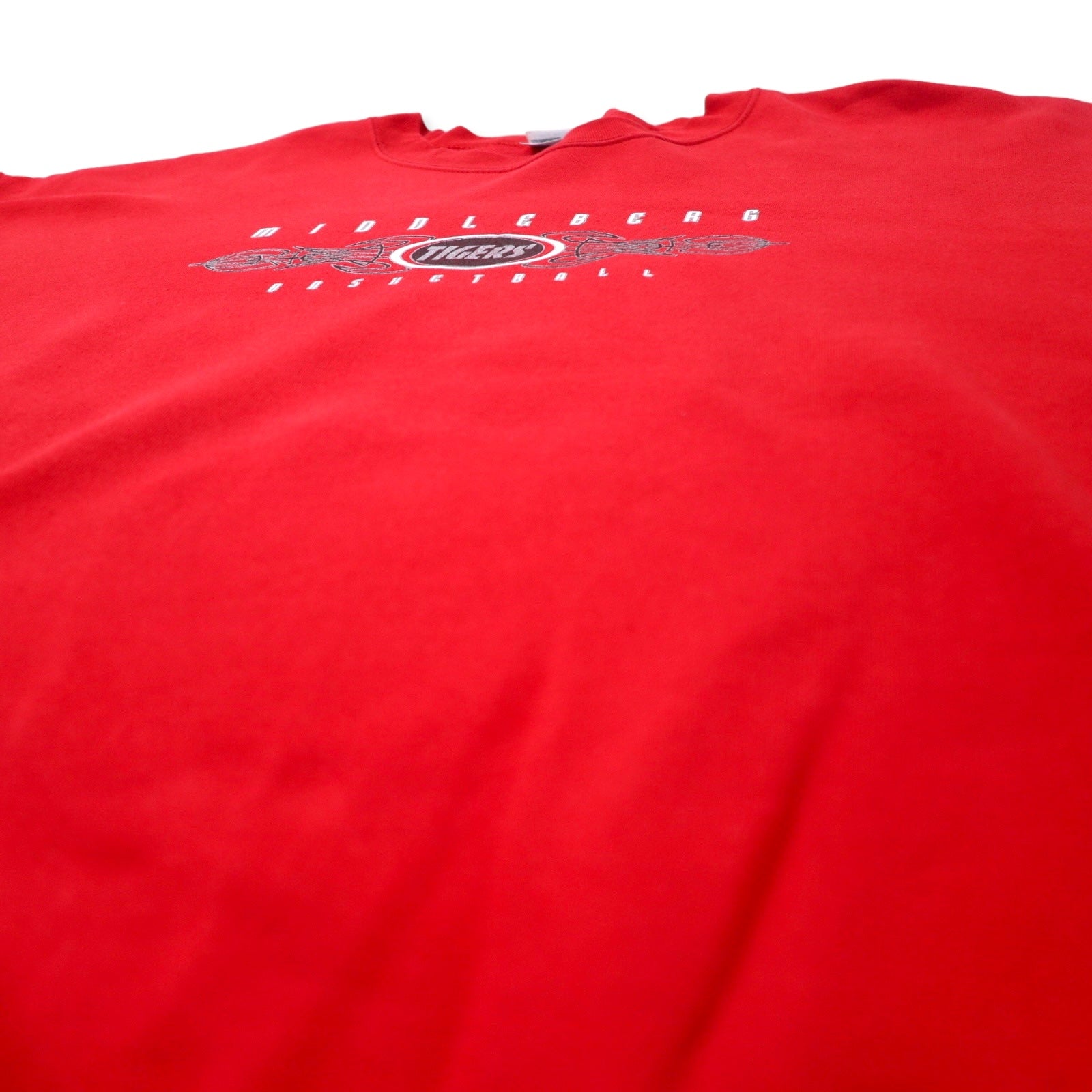 GILDAN Felpa stampa college XL rossa cotone interno felpato MIDDLEBERG TIGERS BASKETBALL oversize Made in Mexico