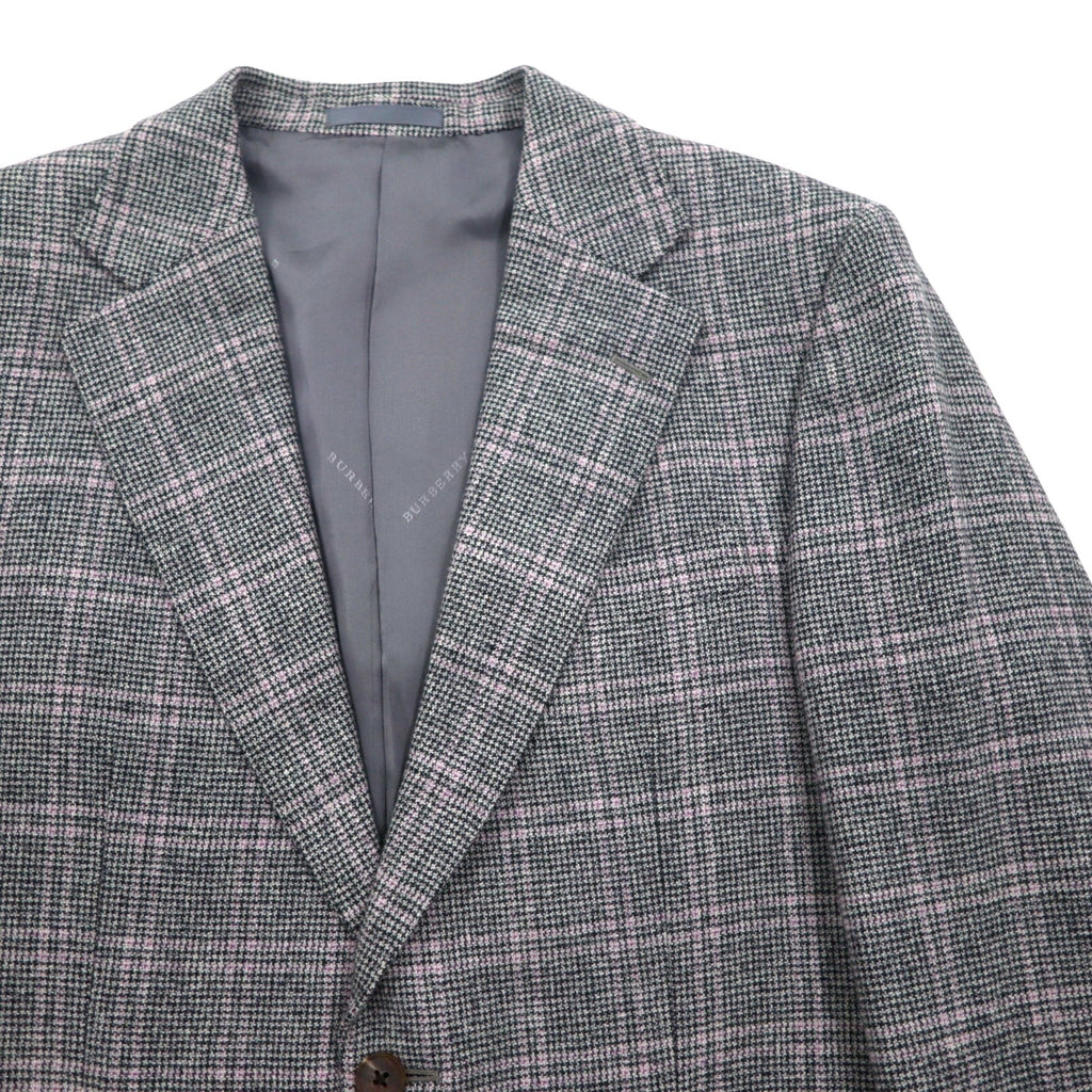 BURBERRY Giacca in tweed 2 bottoni misto cashmere, taglia M, grigia a quadri, lana, Made in Japan