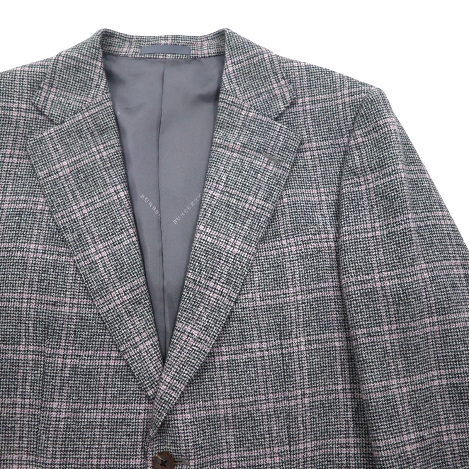 BURBERRY Giacca in tweed 2 bottoni misto cashmere, taglia M, grigia a quadri, lana, Made in Japan
