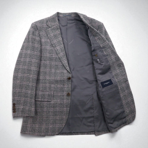 BURBERRY カシミヤ混 2B ツイードジャケット M グレー チェック ウール 羊毛 日本製