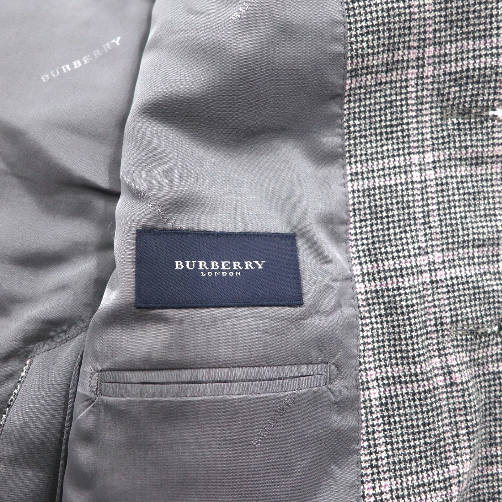 BURBERRY Giacca in tweed 2 bottoni misto cashmere, taglia M, grigia a quadri, lana, Made in Japan