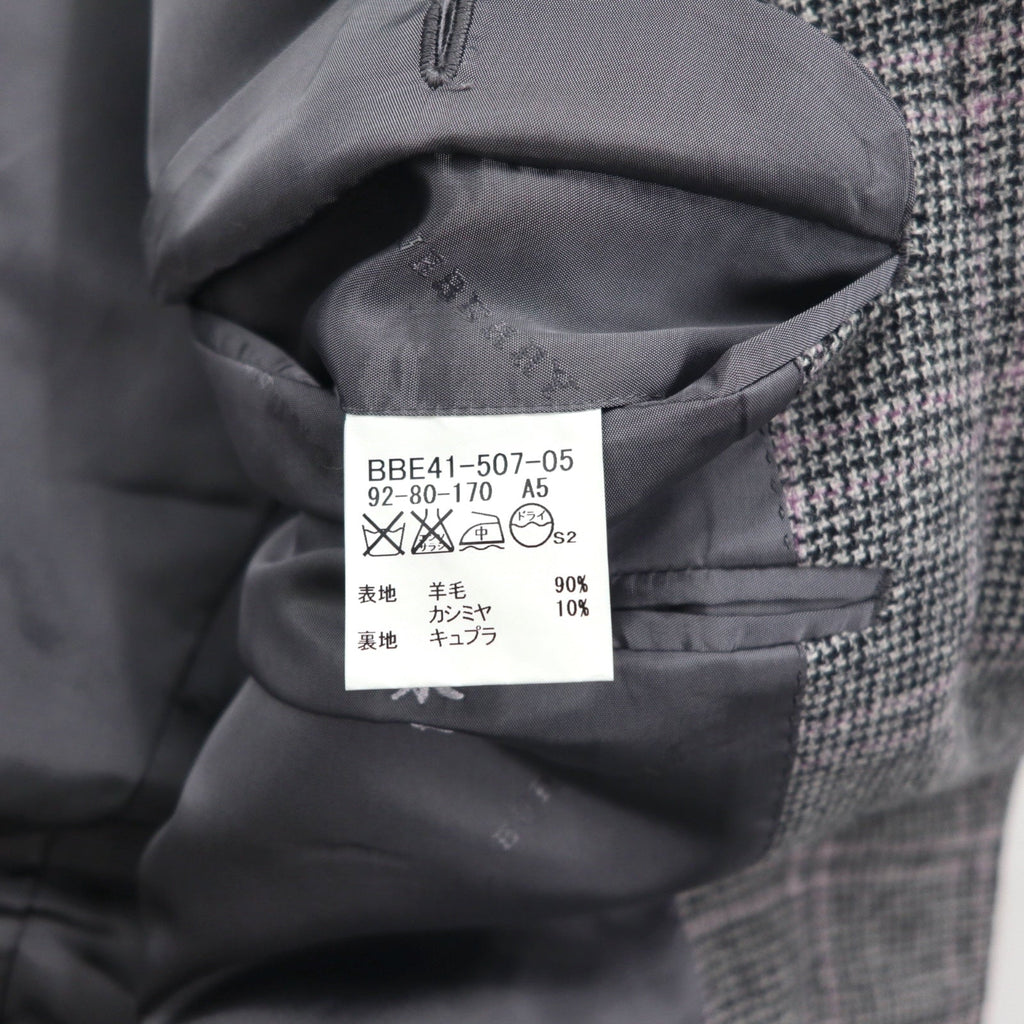 BURBERRY Giacca in tweed 2 bottoni misto cashmere, taglia M, grigia a quadri, lana, Made in Japan