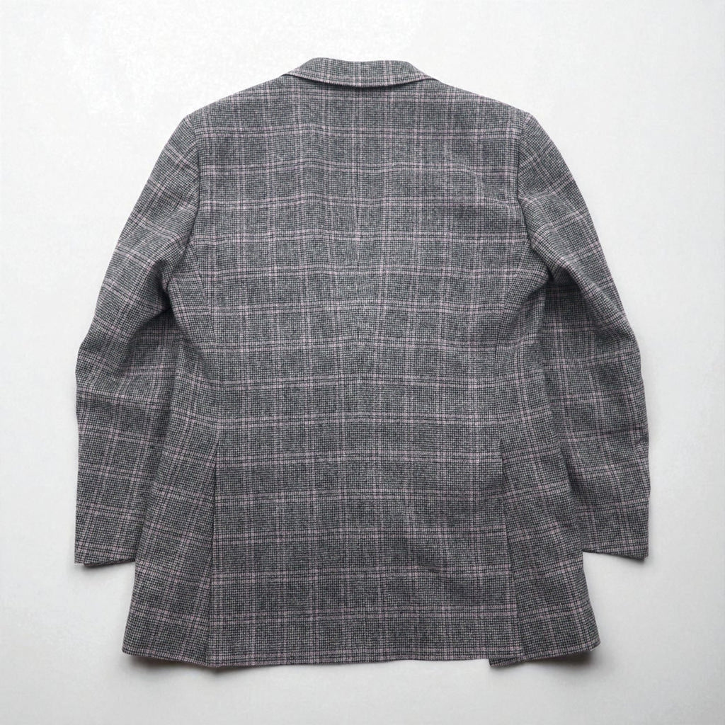 BURBERRY Giacca in tweed 2 bottoni misto cashmere, taglia M, grigia a quadri, lana, Made in Japan