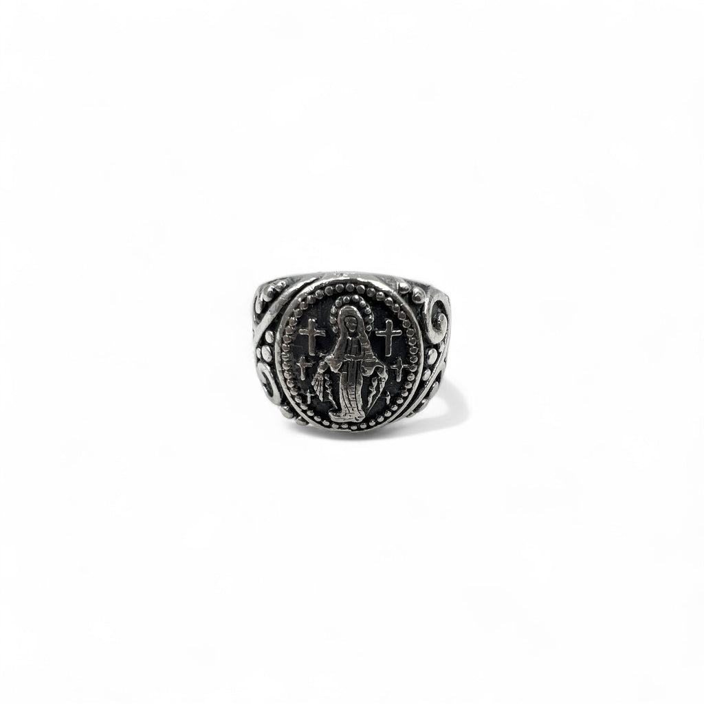 Anello Vintage Vergine Maria in Argento, Misura 17, Argento 925, Croce, Arabesco