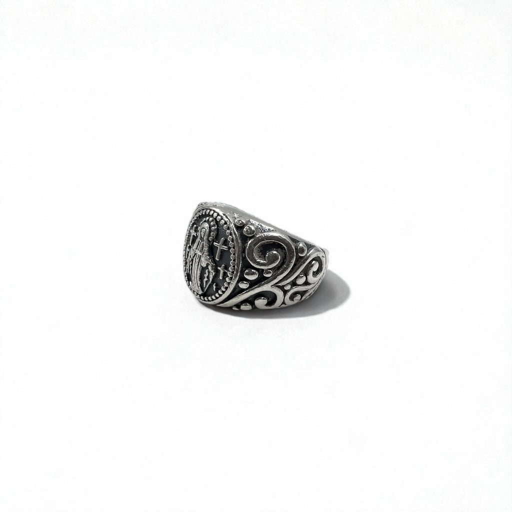Anello Vintage Vergine Maria in Argento, Misura 17, Argento 925, Croce, Arabesco